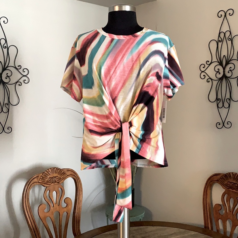 NEW wild stripe summer short sleeve tie front top